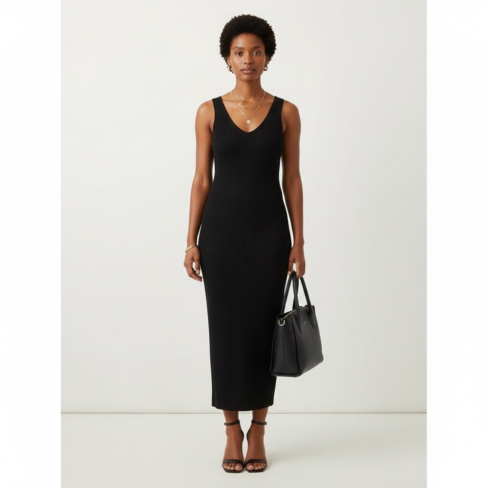 Edited Remi Bader Black Ribbed Tank Dress XL NWT Midi Bodycon Stretch Minimalist